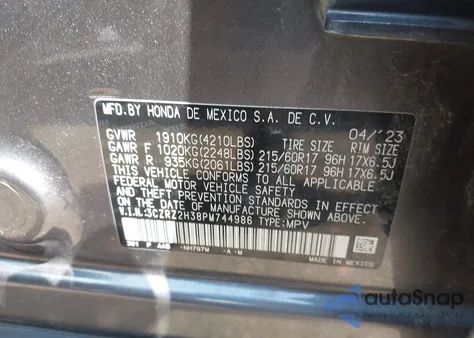 2023 Honda Hr-V Awd Lx from USA, damaged, VIN 3CZRZ2H38PM744986